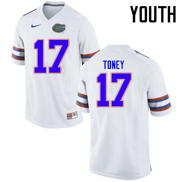 Youth Florida Gators #17 Kadarius Toney College Football Jerseys Sale-White - Click Image to Close